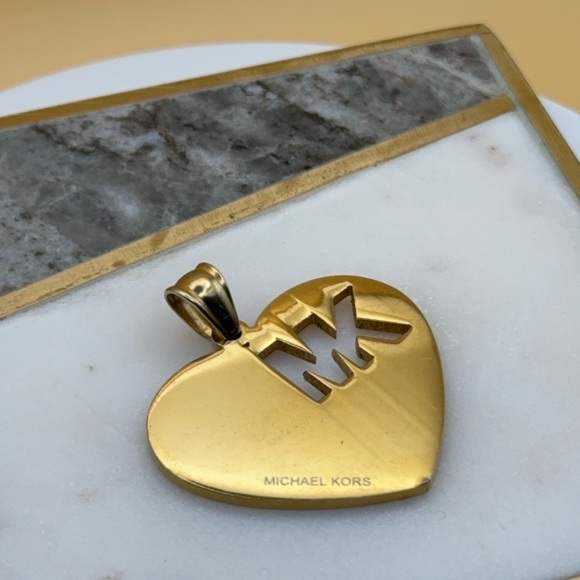 Michael Kors MK Logo Gold Tone Stainless Steel Heart Pendant 💛 - Picture 3 of 12
